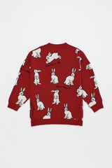 INTARSIA RABBIT KNIT CARDIGAN RED