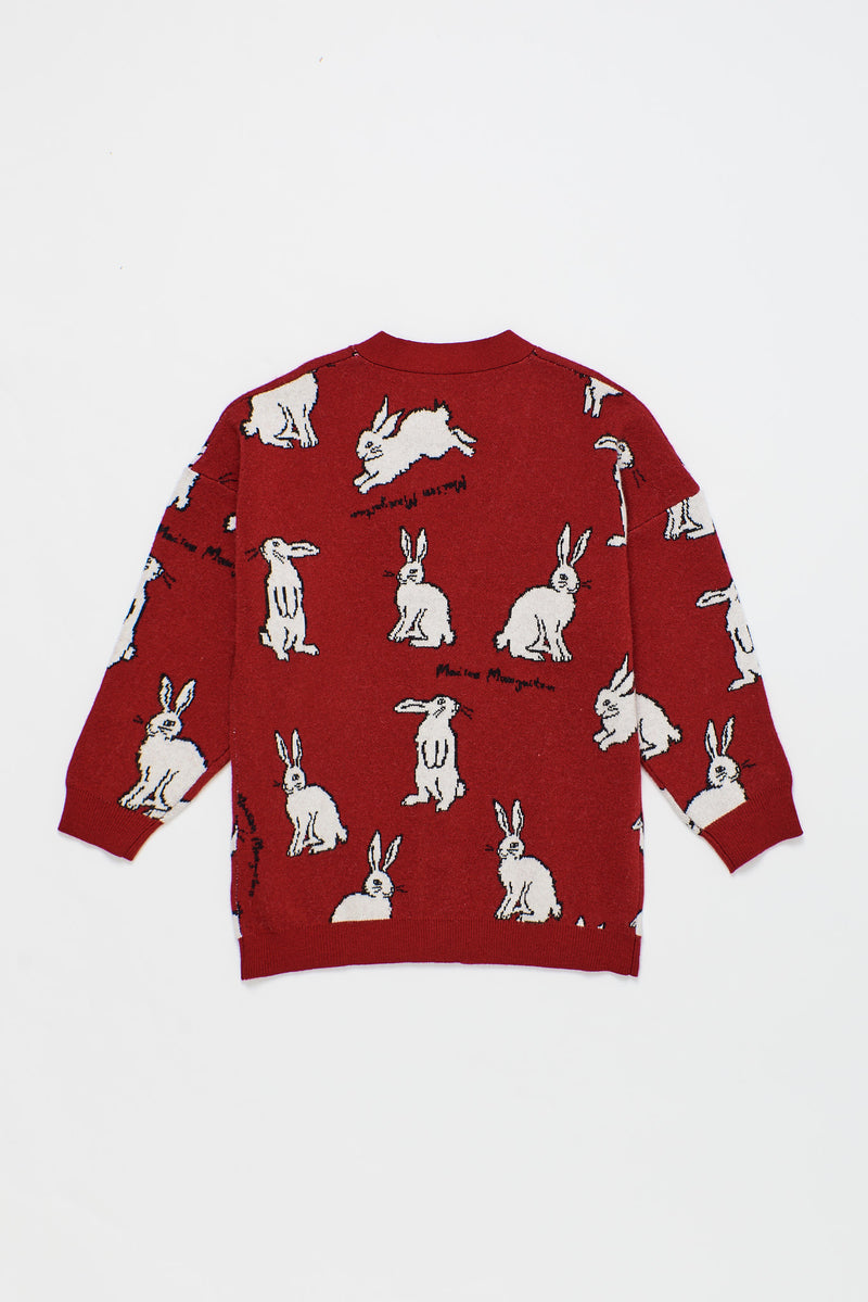 INTARSIA RABBIT KNIT CARDIGAN RED Adult