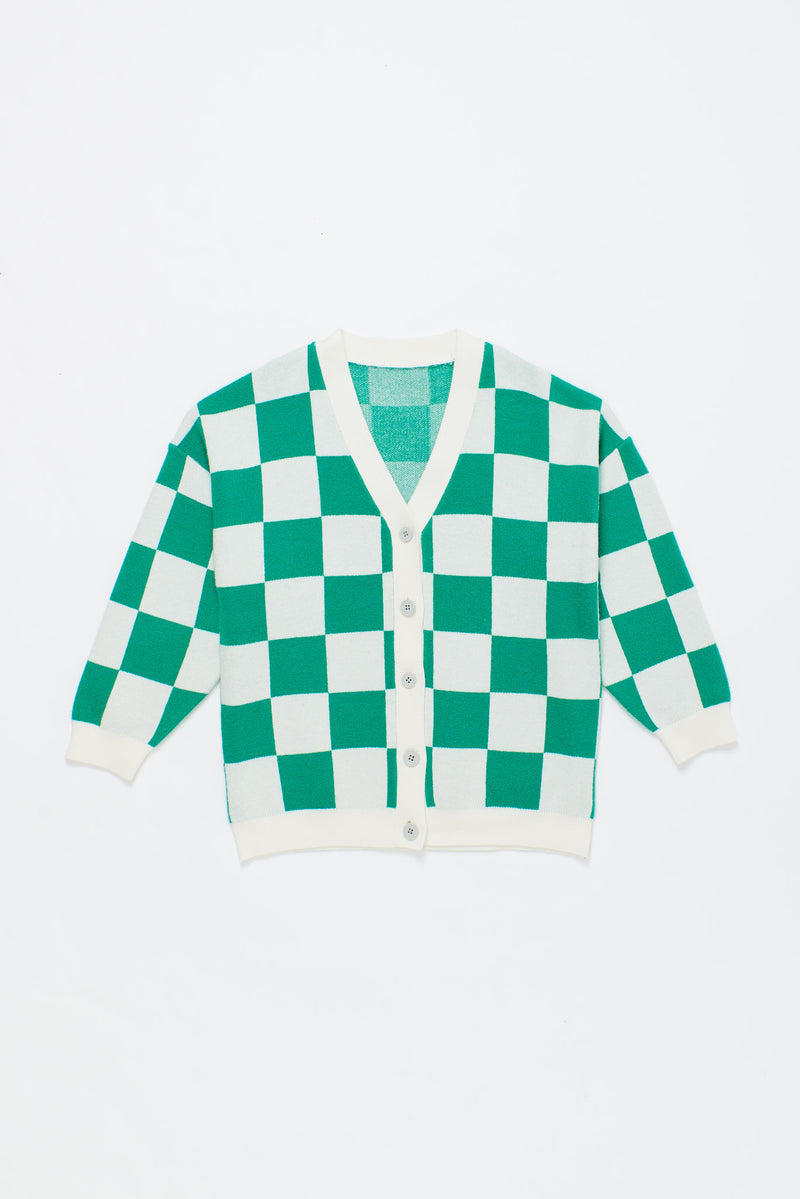 DAMA KNIT CARDIGAN GREEN/WHITE