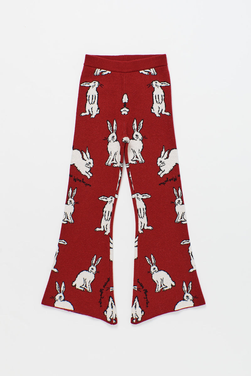 INTARSIA RABBIT KNIT TROUSER RED