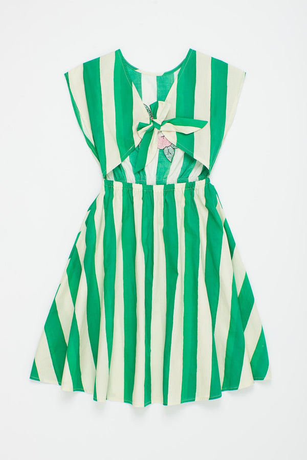 FLOWER STRIPES DRESS WHITE/GREEN