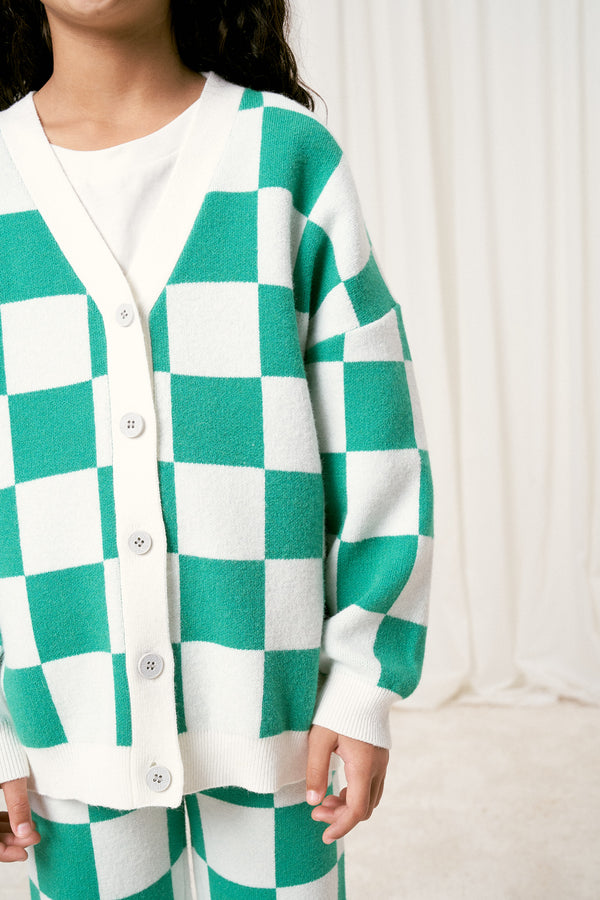 DAMA KNIT CARDIGAN GREEN/WHITE