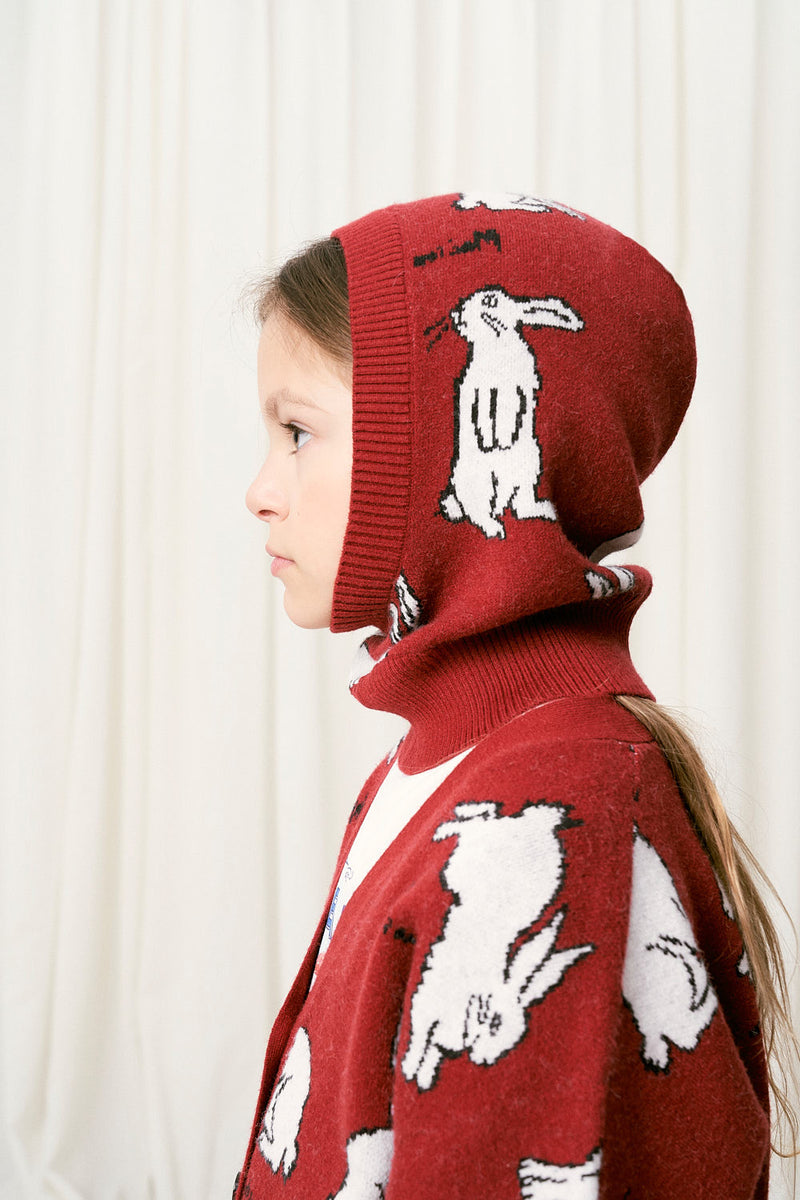 INTARSIA RABBIT KNIT CARDIGAN RED